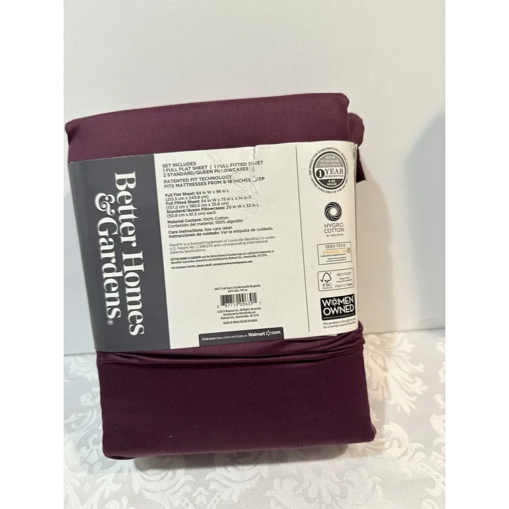Better Homes Gardens FULL 4-Piece Performance Sheet Set Temp Regulating Burgandy